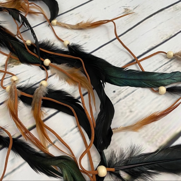 Boho Dark Green & Brown Feather Headdress - Picture 10 of 14
